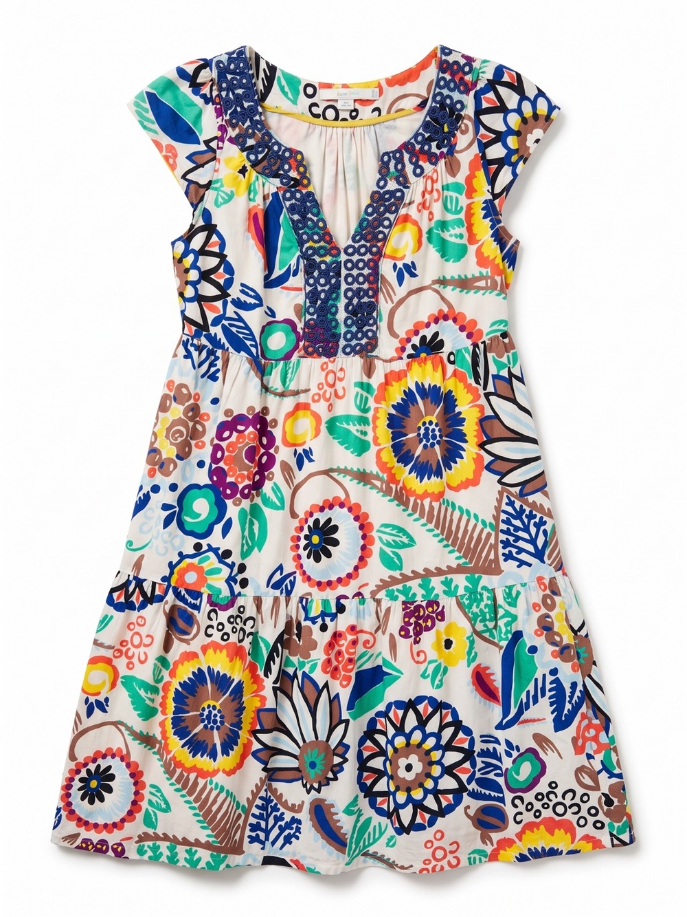 Boden White Multicolor Floral Scoop-Neck Casual Dress